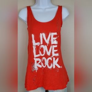 Rock & Republic Orange "LIVE LIVE ROCK" Tank Top With Metal Accents